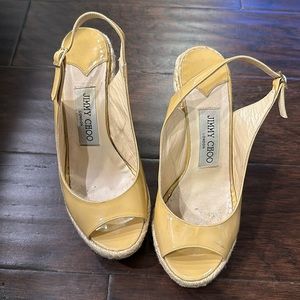 Jimmy Choo (nude beige) Espadrille Wedges. Size 5.